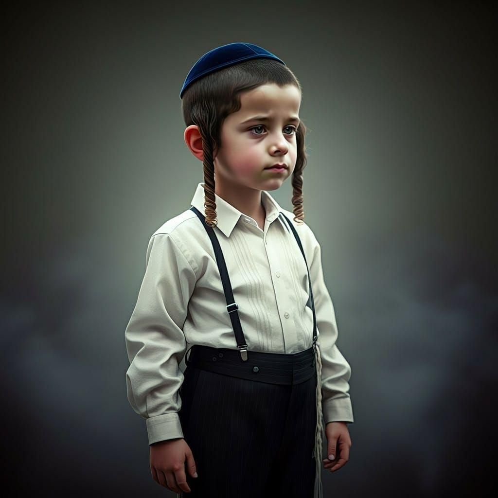 Young Haredi Boy Portrait in Detailed Matte Painting Style