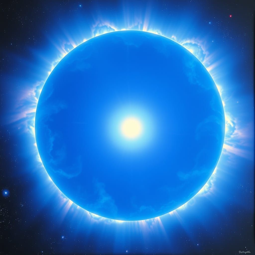 Giant Blue Sun in Deep Space with Vibrant Nebulas