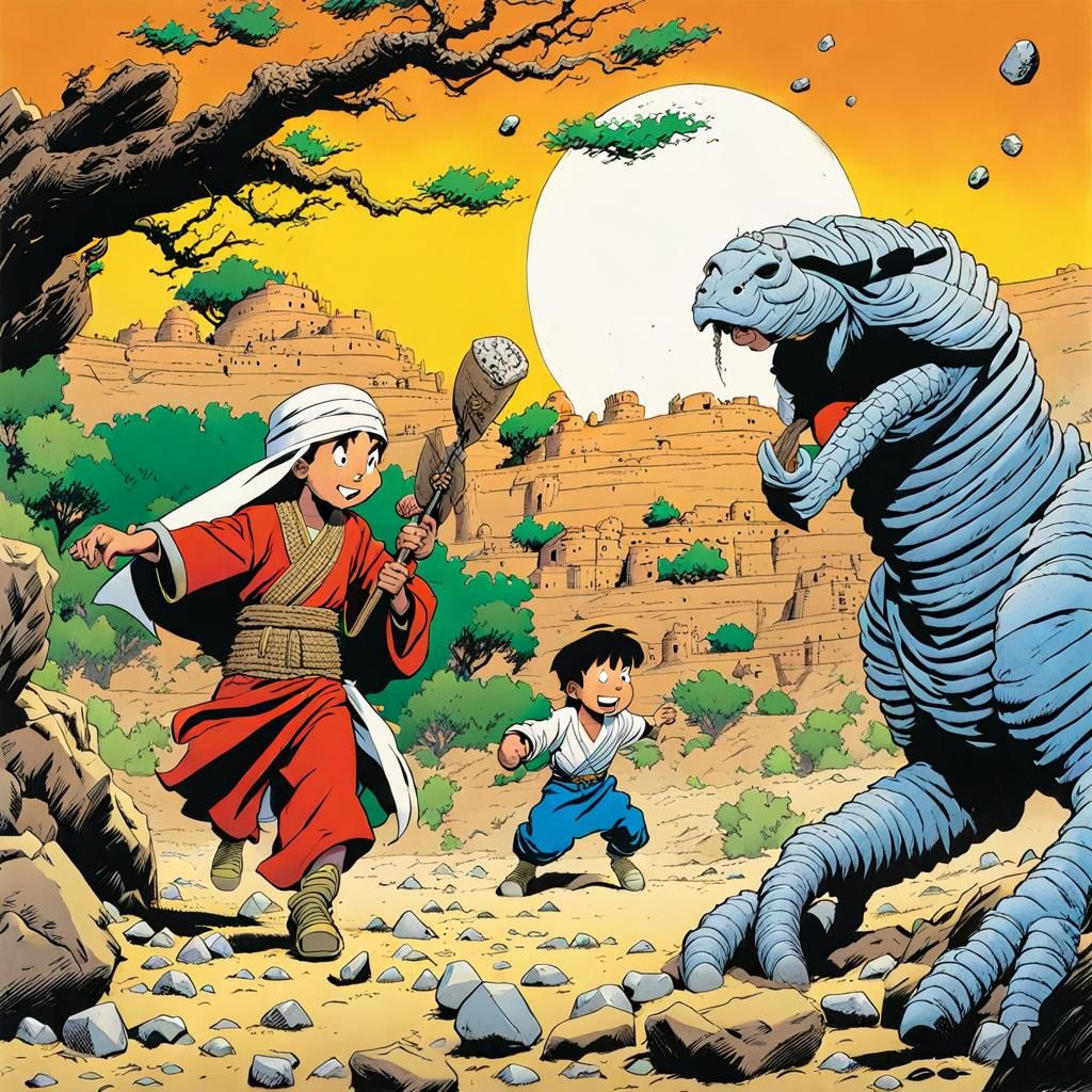 Kids Versus Mummy in Comic Book Art Style