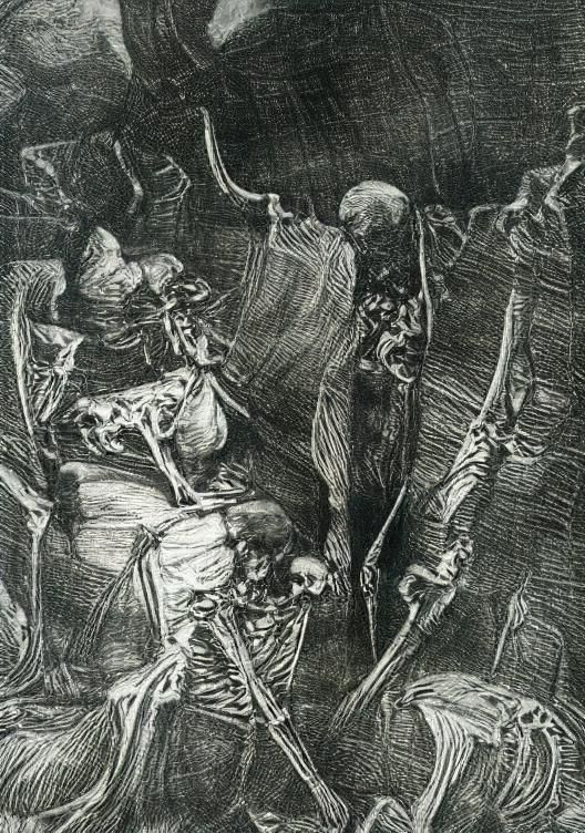 Skeleton King's Bone Dance: An Etching