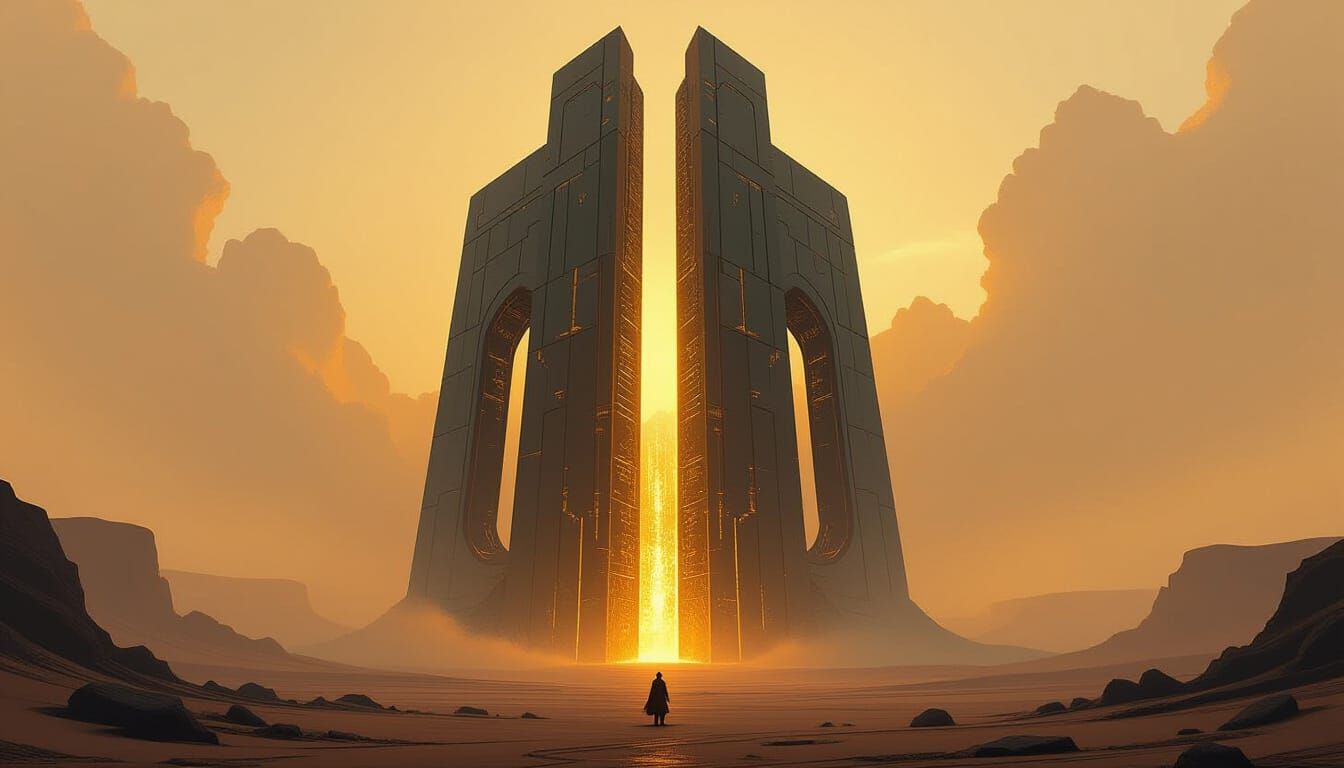 Majestic Monolith in Barren Landscape, Industrial Art