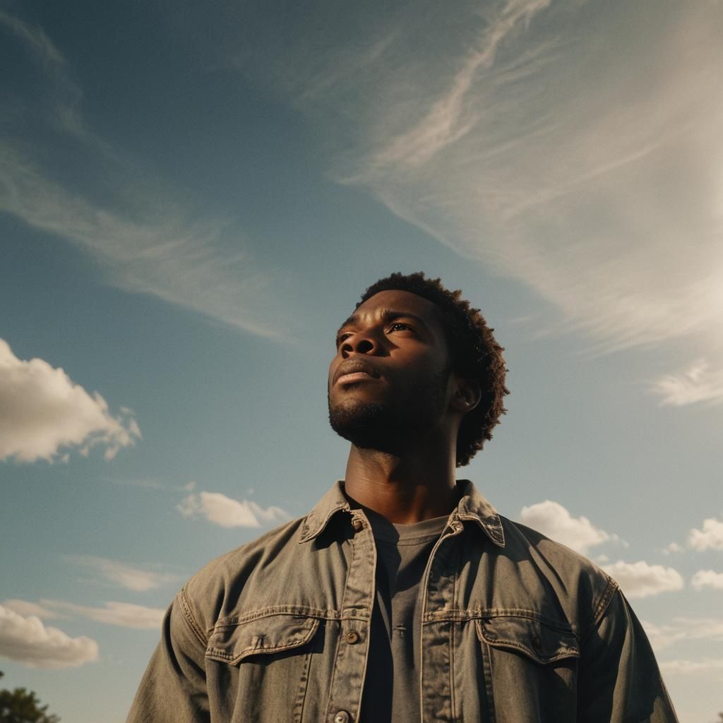 Dramatic Portrait of a Black Man in Film Still