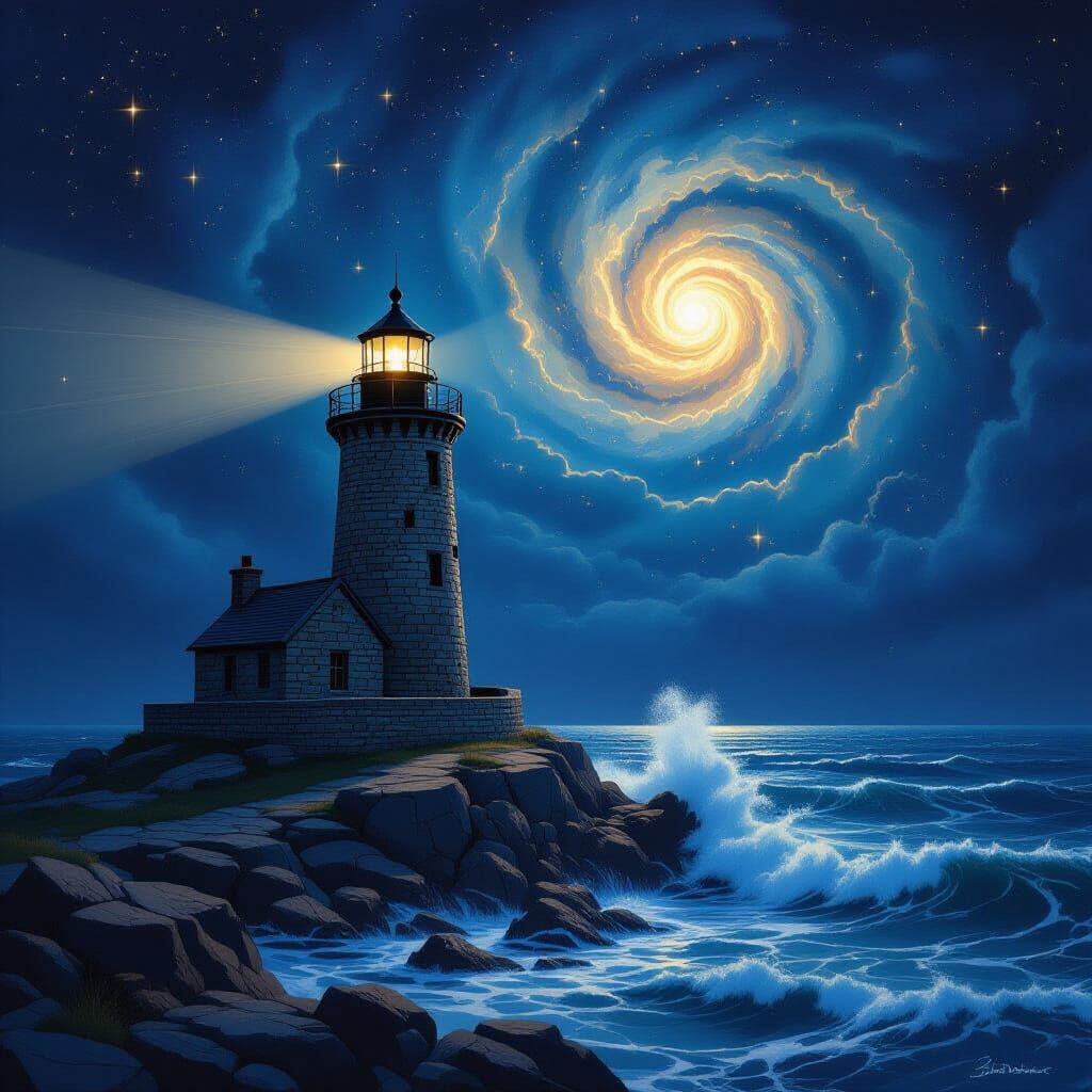 Lighthouse at Night, Digital Painting