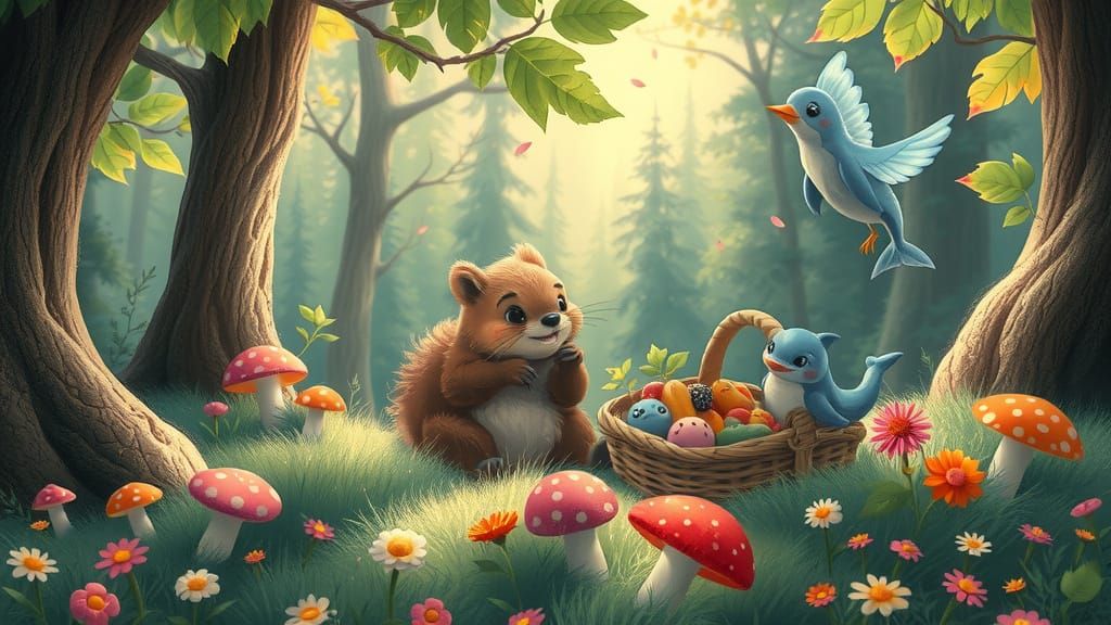 Whimsical Woodland Friends Play Hide-and-Seek in a Fantastic...