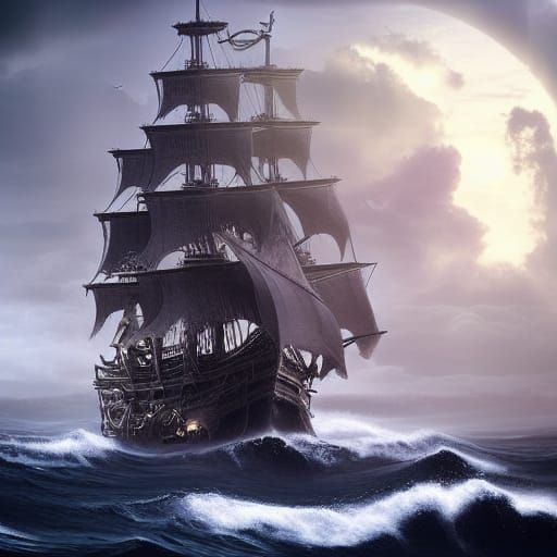 Ghost Pirate Ship Sails Towards the Sun