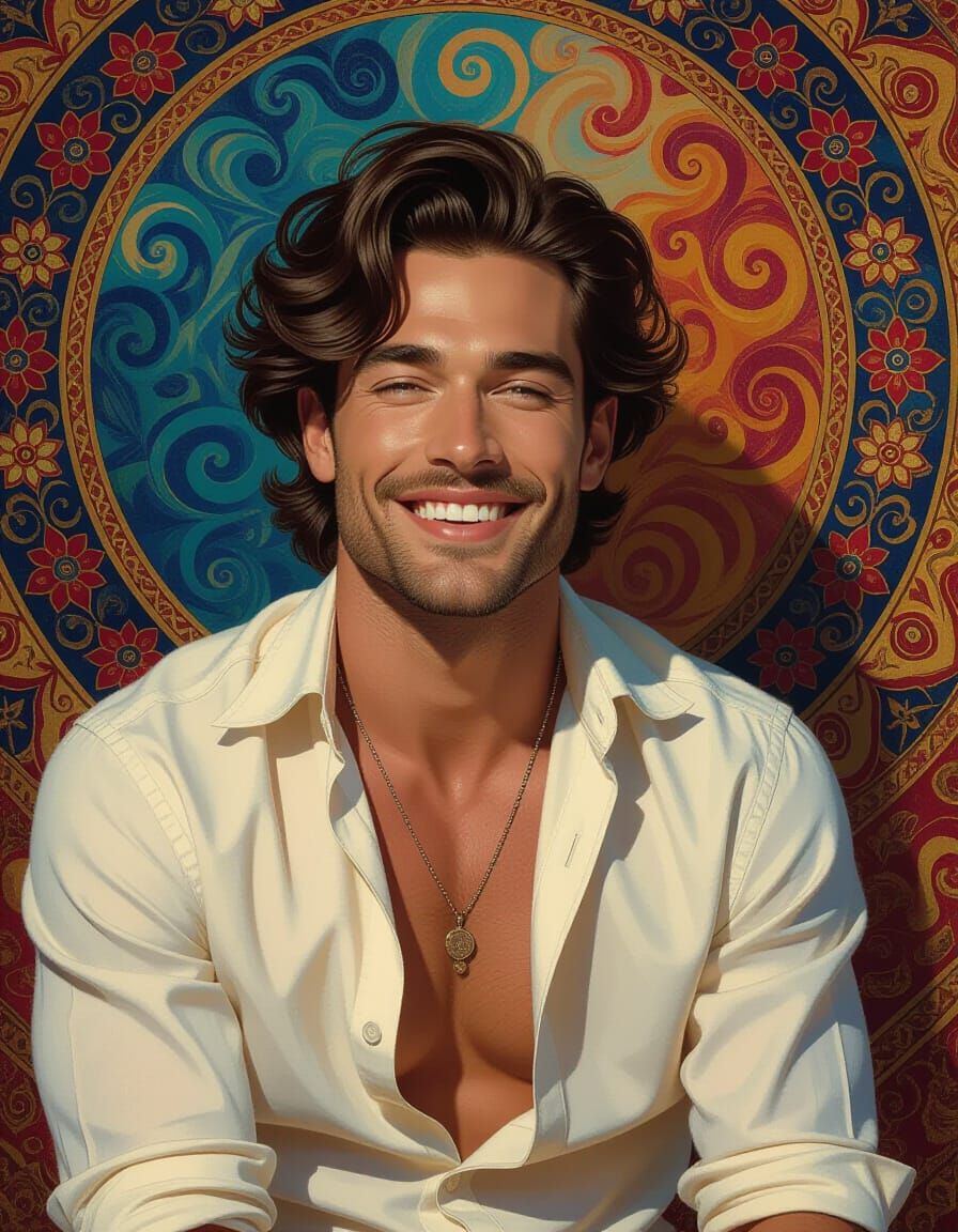 Smiling Man in Bohemian Setting, Gay Art Style