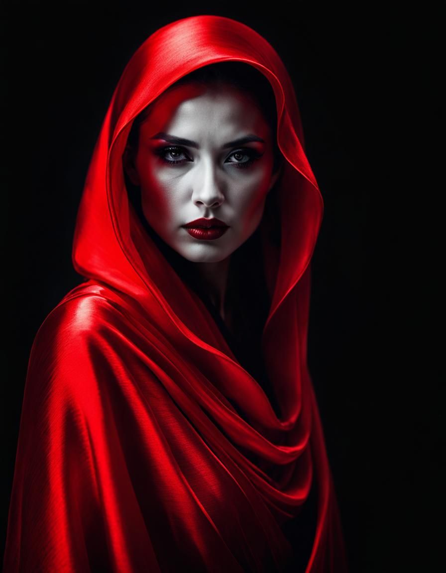 Ethereal Woman in Luminous Red Silk