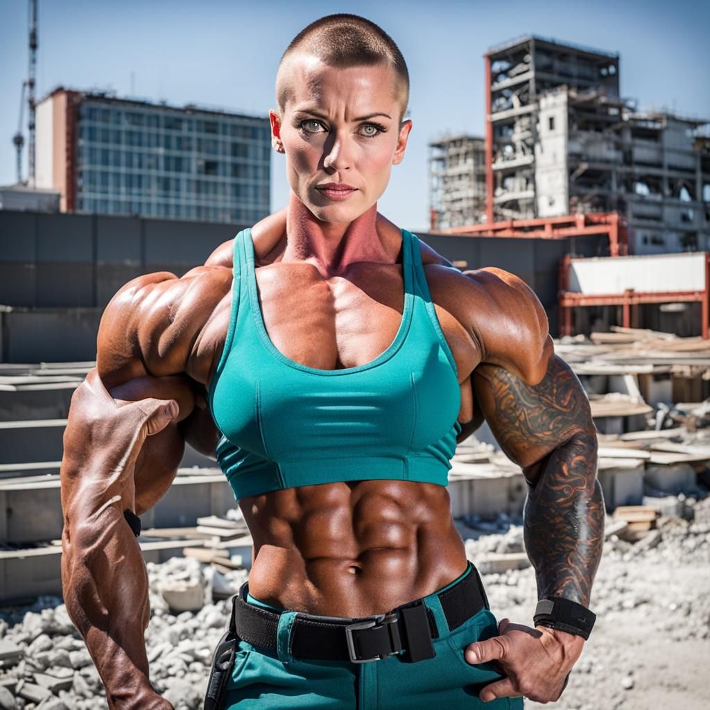 Muscular Swiss Construction Worker Flexing Biceps