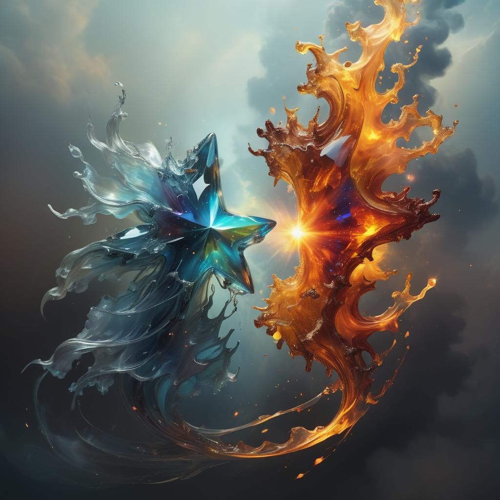 Rainbow Gemstone Surrounded by Blazing Flames