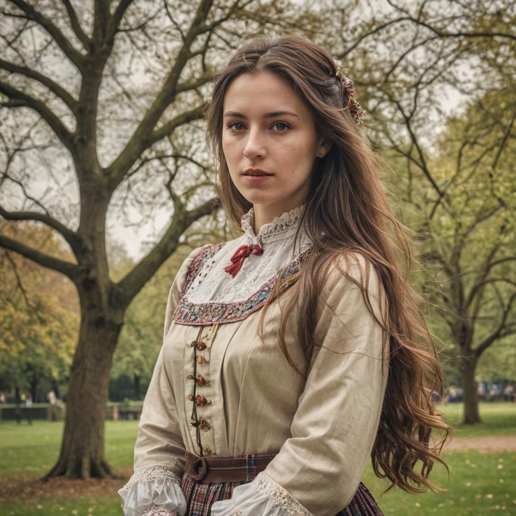 English Woman in London Park: Traditional Portrait