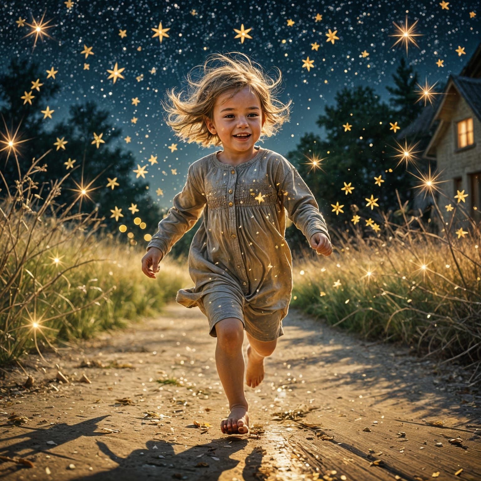 Ethereal Child in Motion: Golden Light and Joy