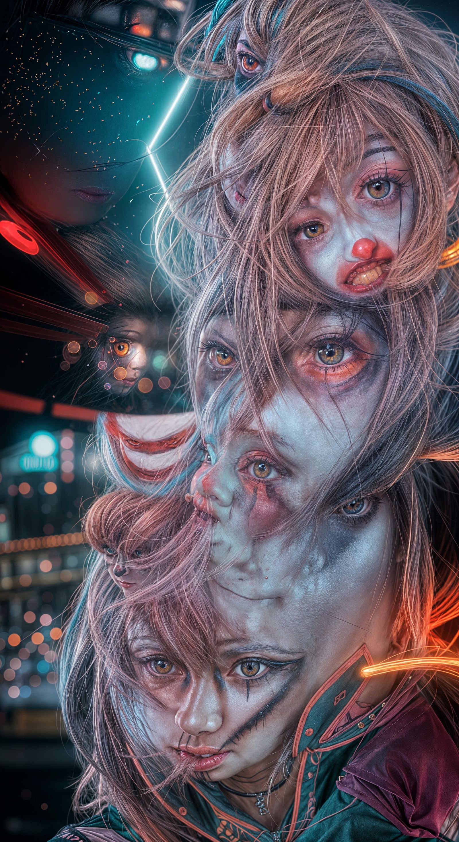Sinister Anime Clown with Neon Makeup