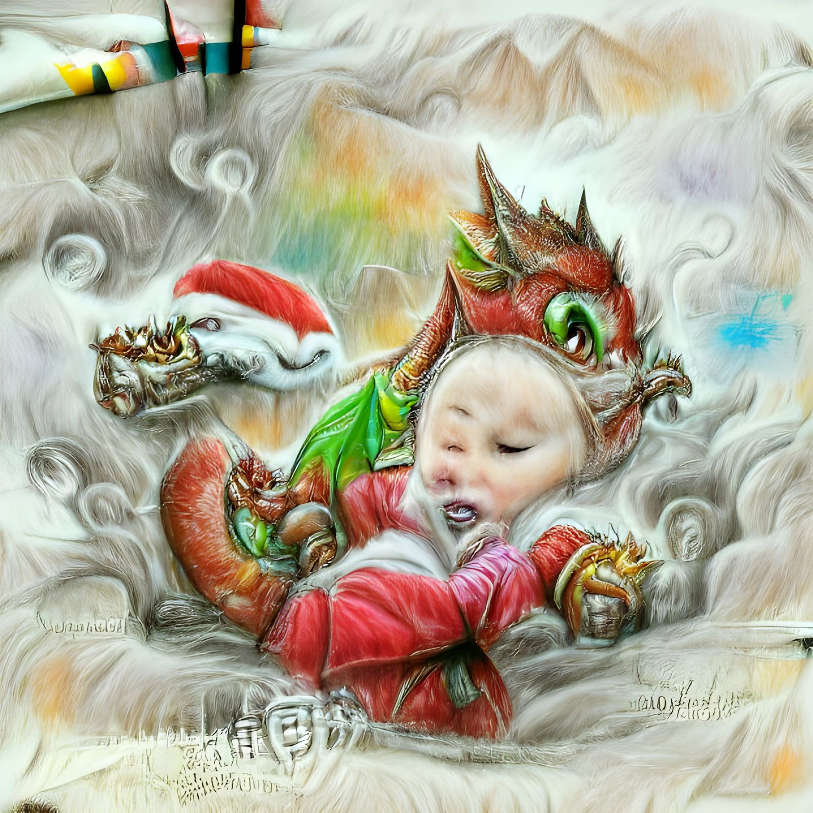 Festive Dragon Baby: Child's Pencil Sketch