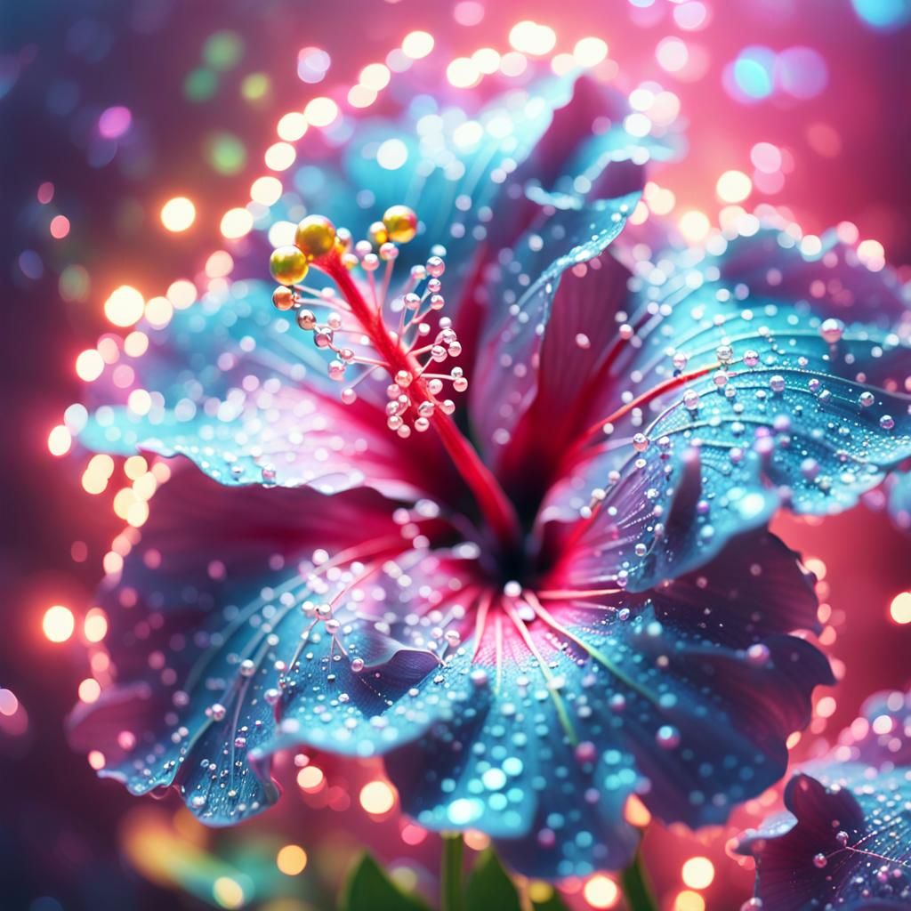 Magical Hibiscus Flower Made of Sparkling Orbs
