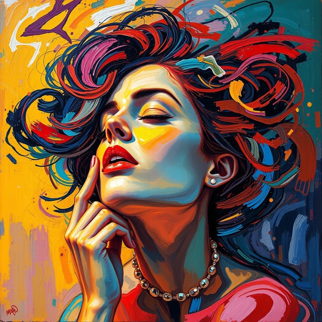 Expressive Woman in Neo-Expressionist Oil Painting