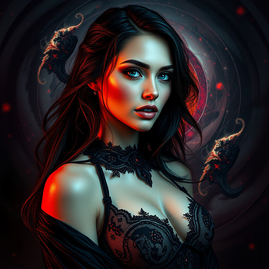 Celestial Woman Portrait with Star Lingerie in Dramatic Ligh...