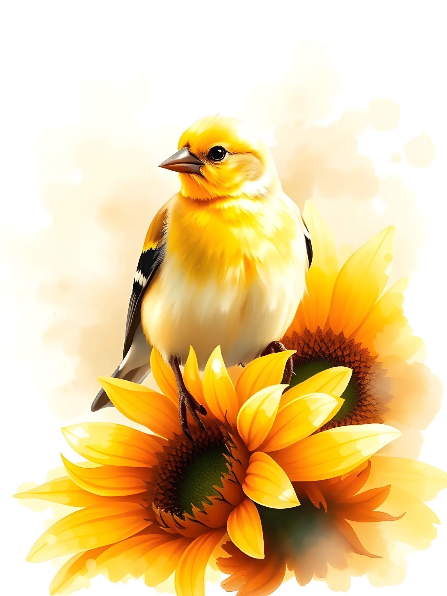 Goldfinch on Sunflower: Watercolor Bird Art