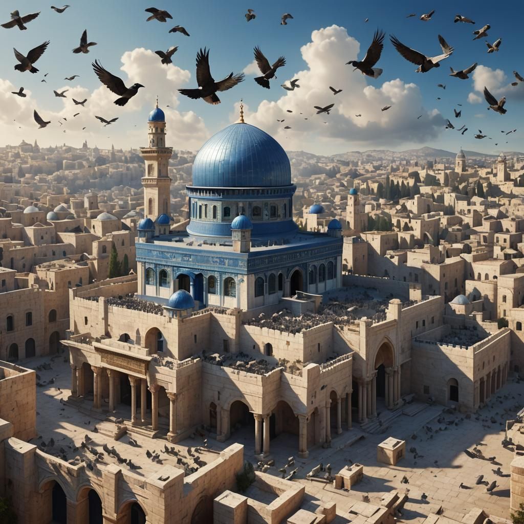 Jerusalem Temple Matte Painting with Pigeons