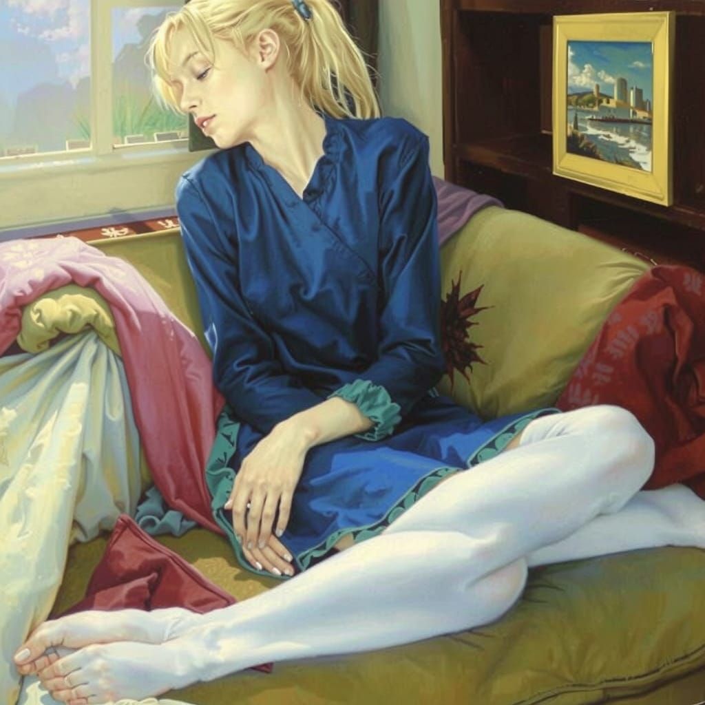 Blonde Figure Sleeping, Oil Painting