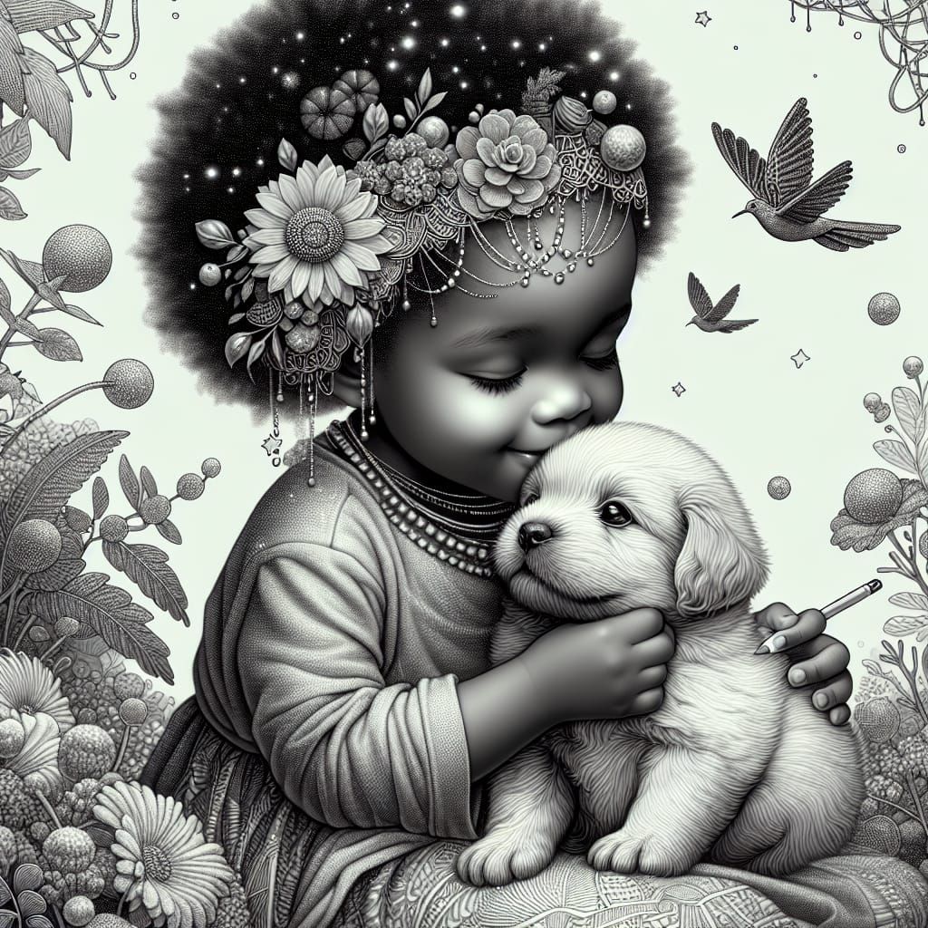 Fantasy Scene: Girl with Puppy in Dreamlike Matte Style