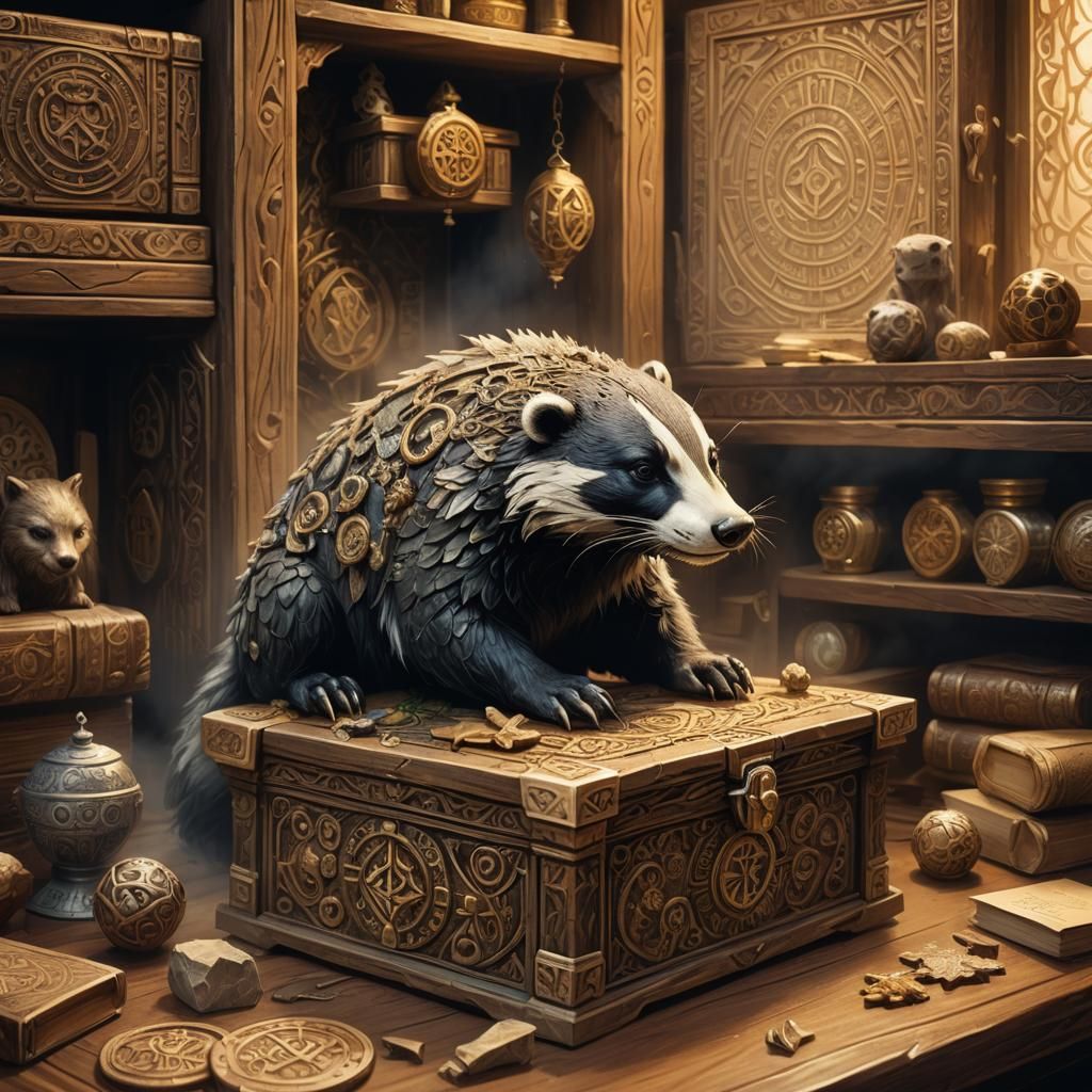 Mystical Freeze-Dried Badger in Fantasy Oil Painting