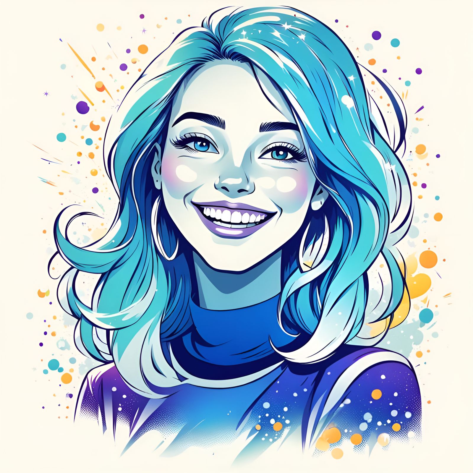 Radiant Woman Exudes Joy in Comic Book Style