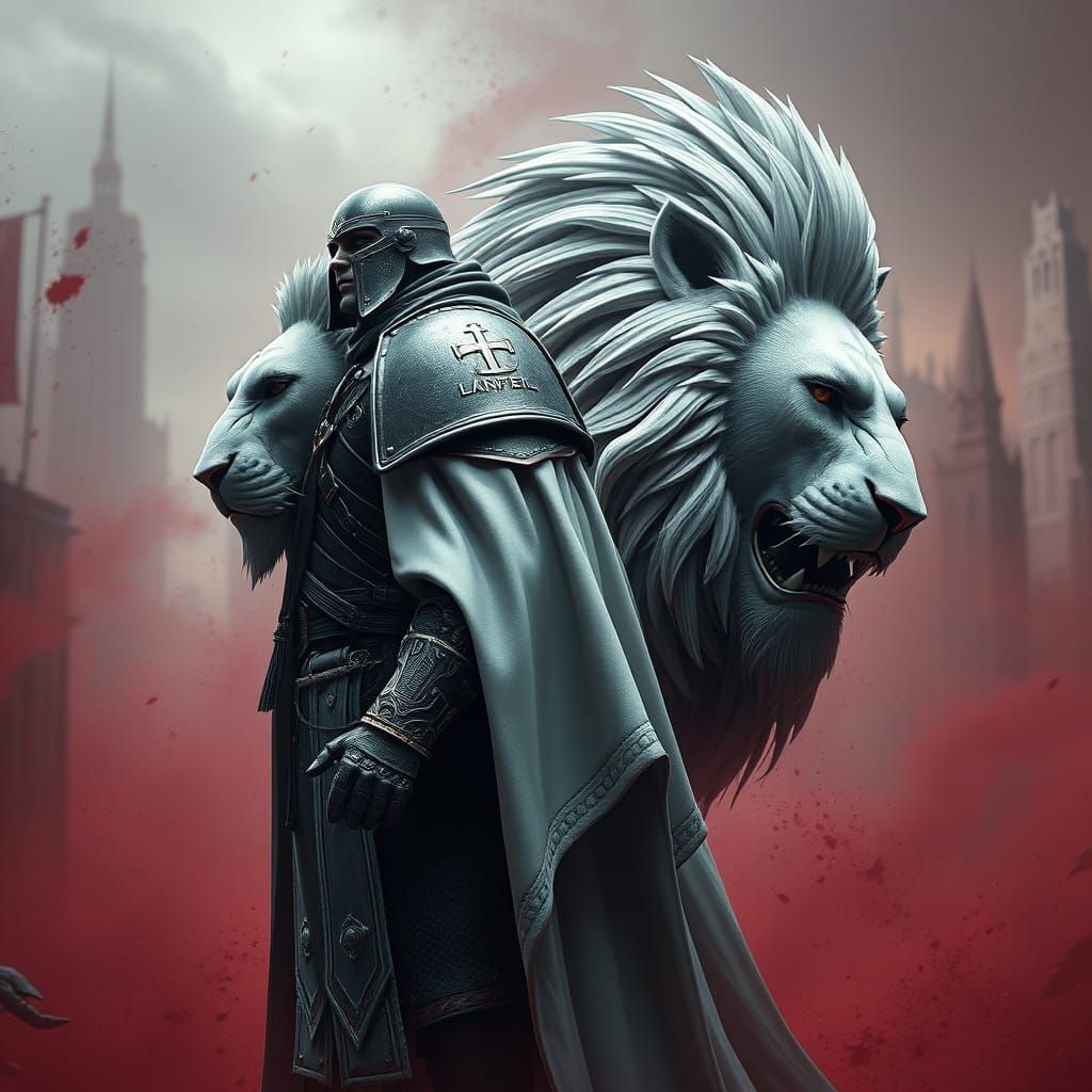 Space Marine and Cyber-Lion in Steampunk City