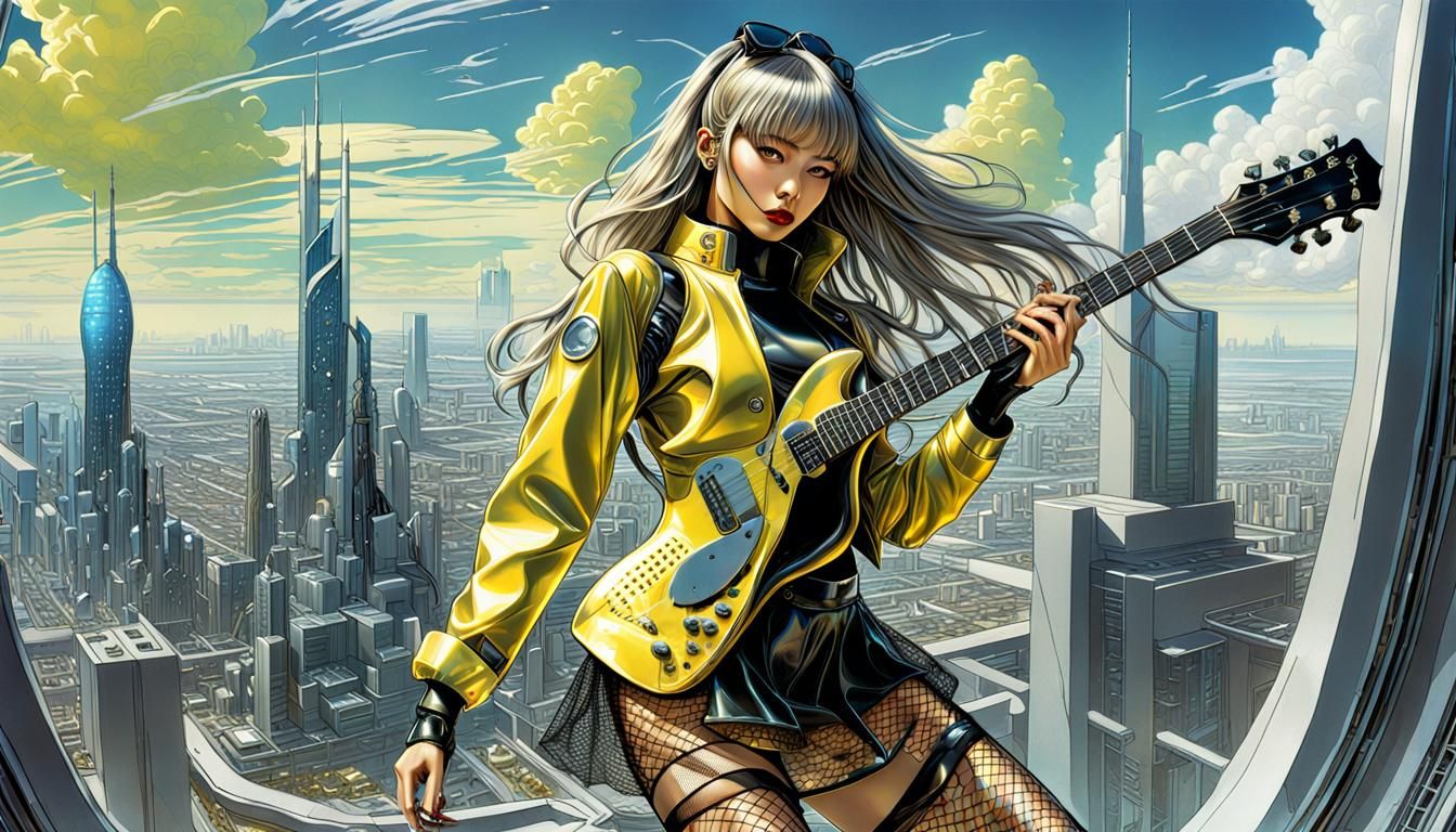 Retro-Futuristic Cyborg Girl in a Sci-Fi Landscape