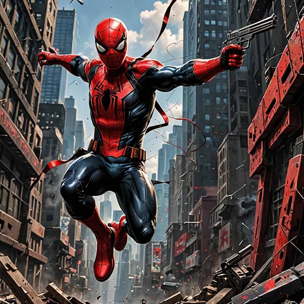 Spider-Man Anti-Hero with Guns in Hyper-Detailed Style