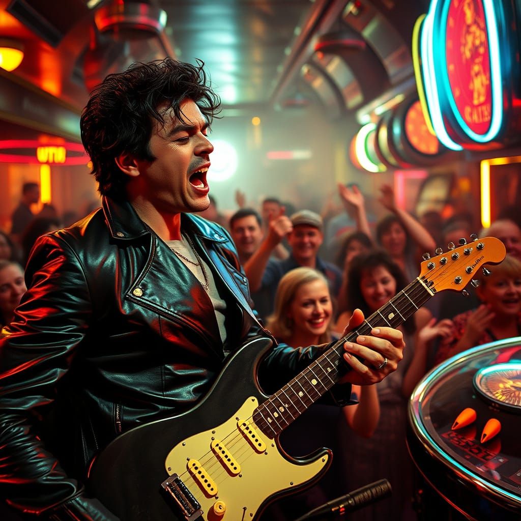 Retro-Futuristic Musician in 1950s Sci-Fi Club