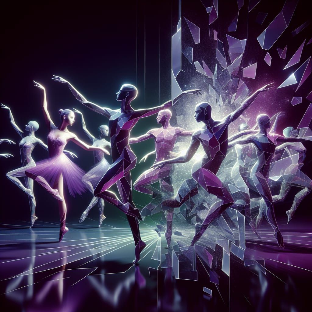 Dancers with Purple Auras in Shattered Glass