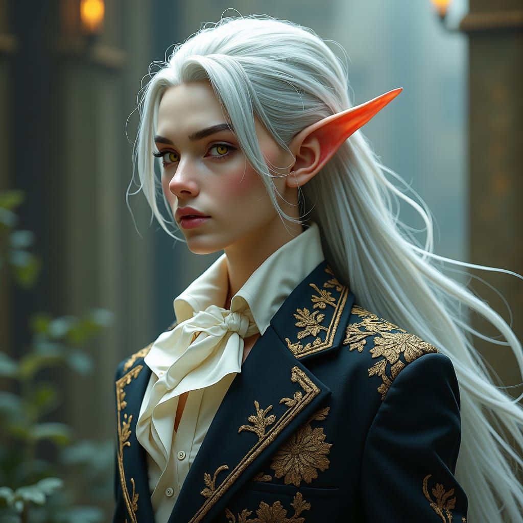 Ethereal Silver-Haired Elf Lord Digital Painting