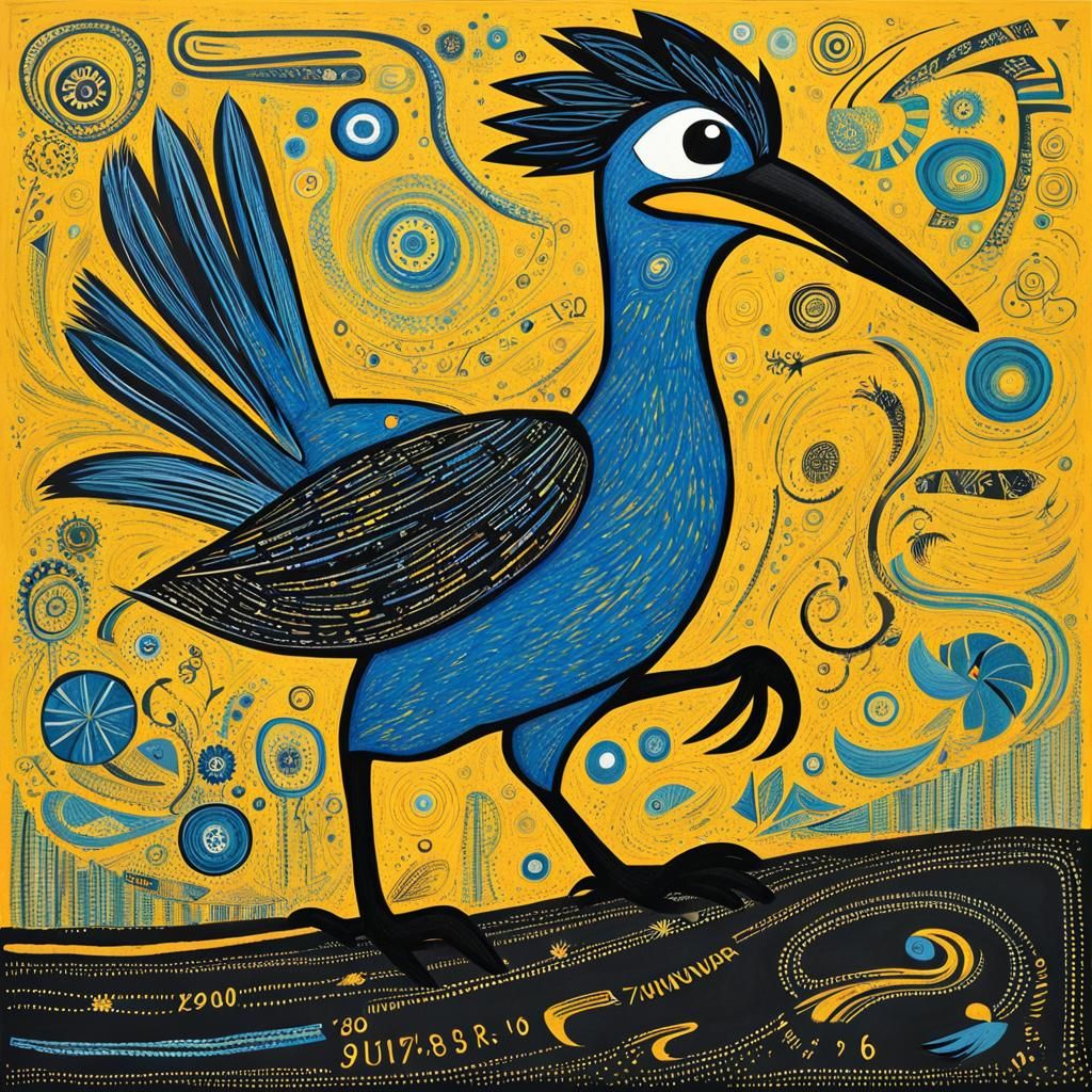 Road Runner Hand-Drawn Illustration in Outsider Art Style