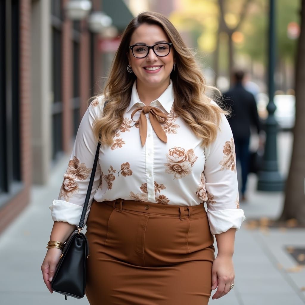 Confident Plus Size Teacher Walks in Downtown Northport