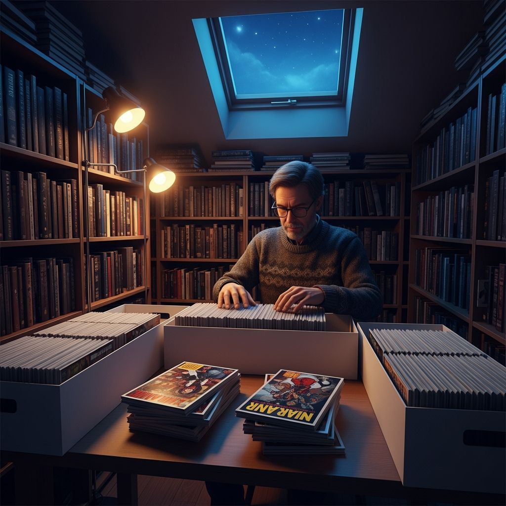 Comic Book Collector at Night, Matte Painting Style