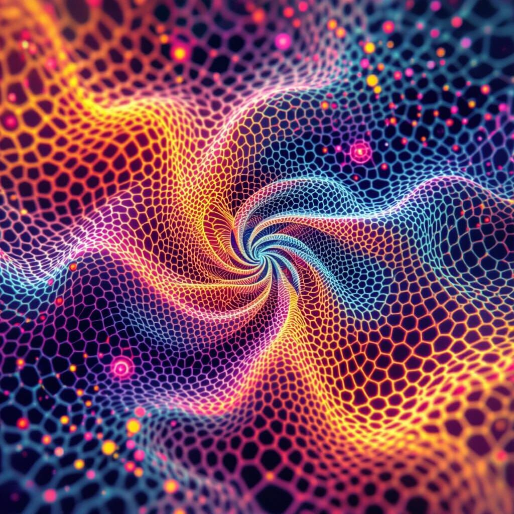 Neon Fractal Entity with Zentangle Lines in 3D