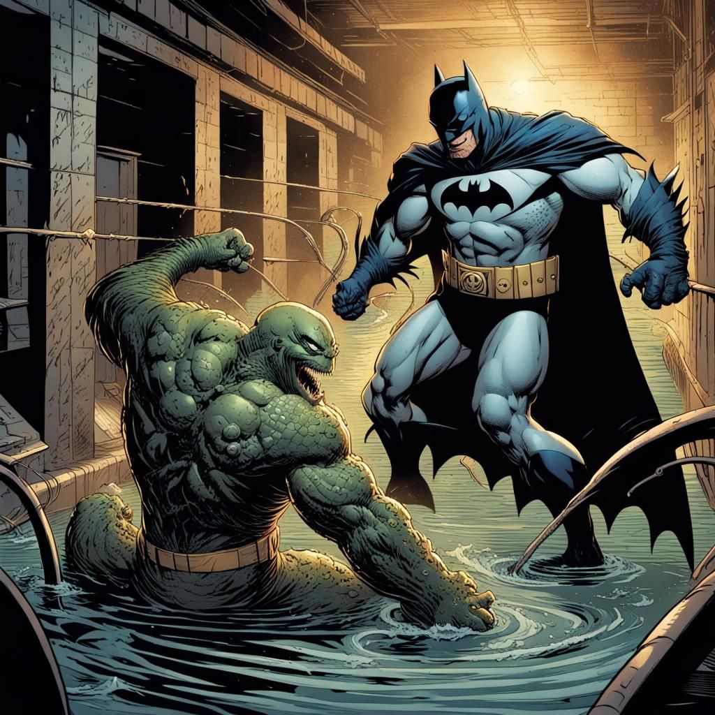 Batman vs Killer Croc: Comic Book Sewer Battle