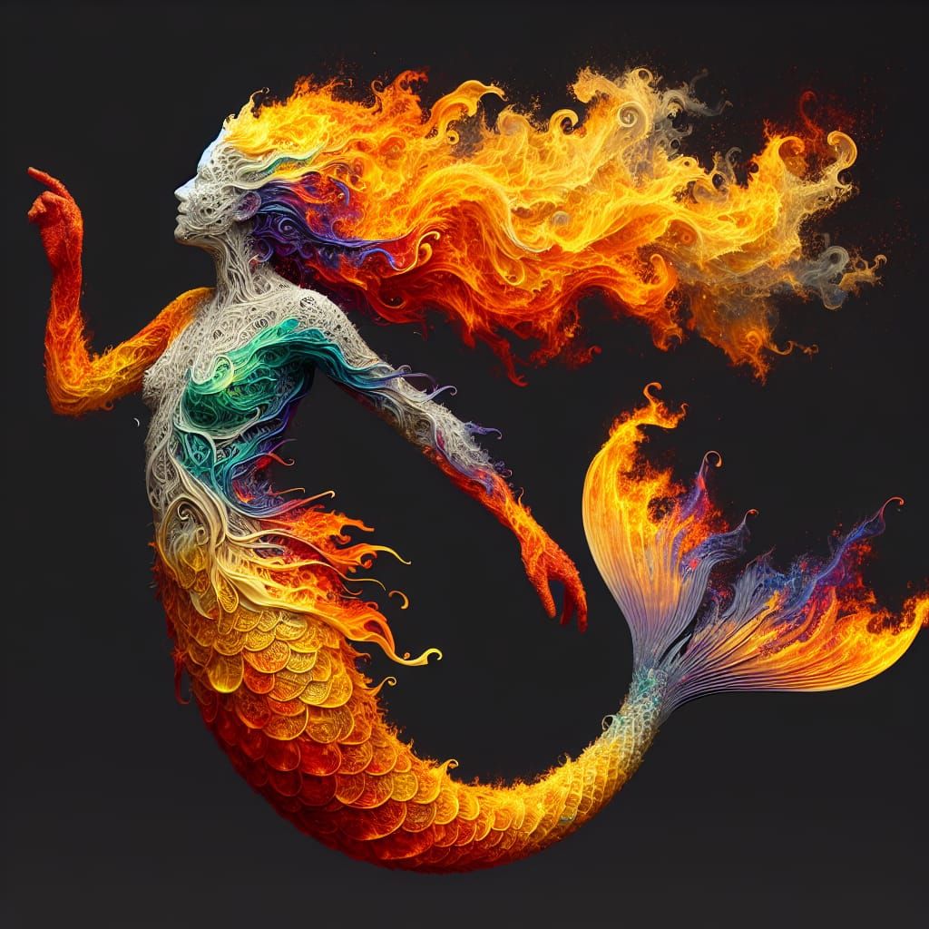 Fiery Mermaid Portrait in Three-Dimensional Rendering