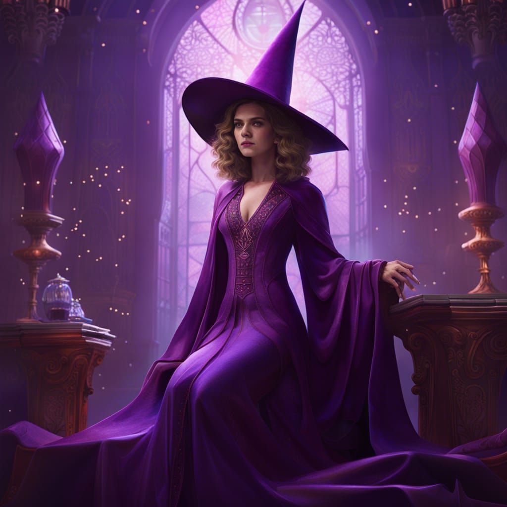 Purple Witch in Throne Room: Detailed Fantasy Art