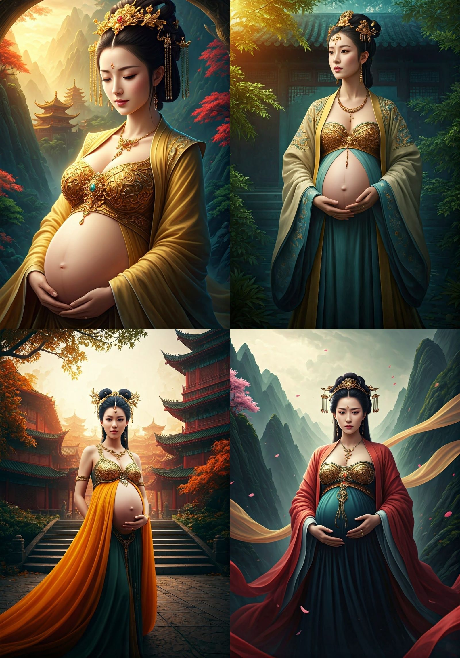 Pregnant Woman in Ancient China: 3D Cartoon
