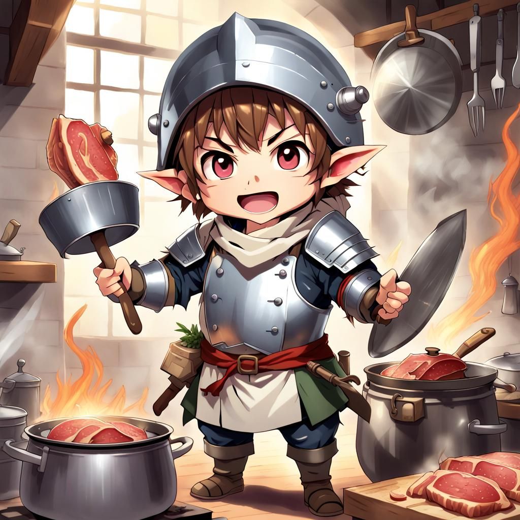 Halfling Chef Fighter in Anime Style