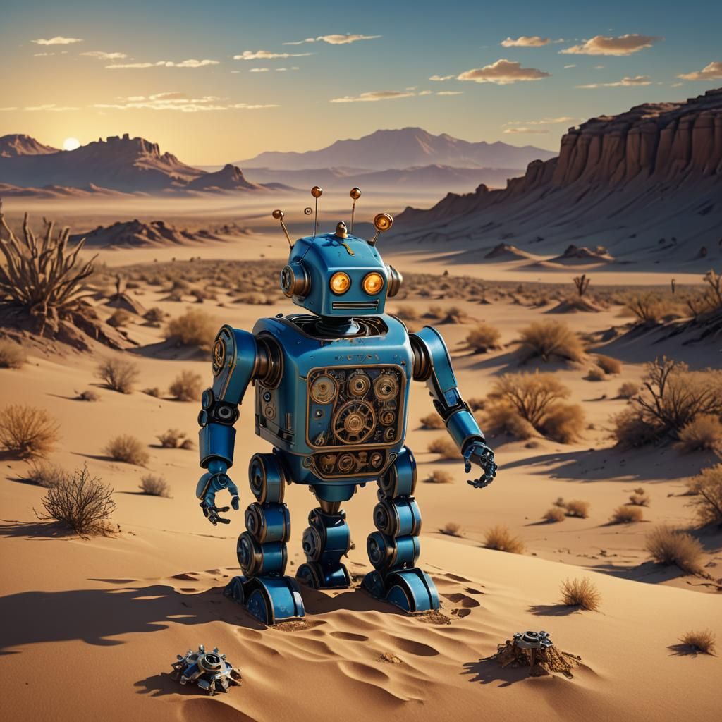 Vintage Robot in Desert Sunset: Matte Painting