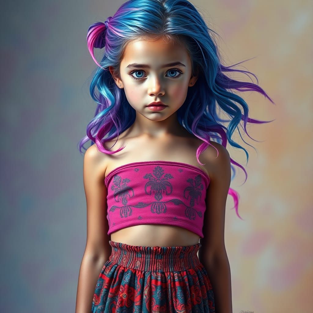 Vibrant Girl Portrait with Flowing Hair in Splash Art Style