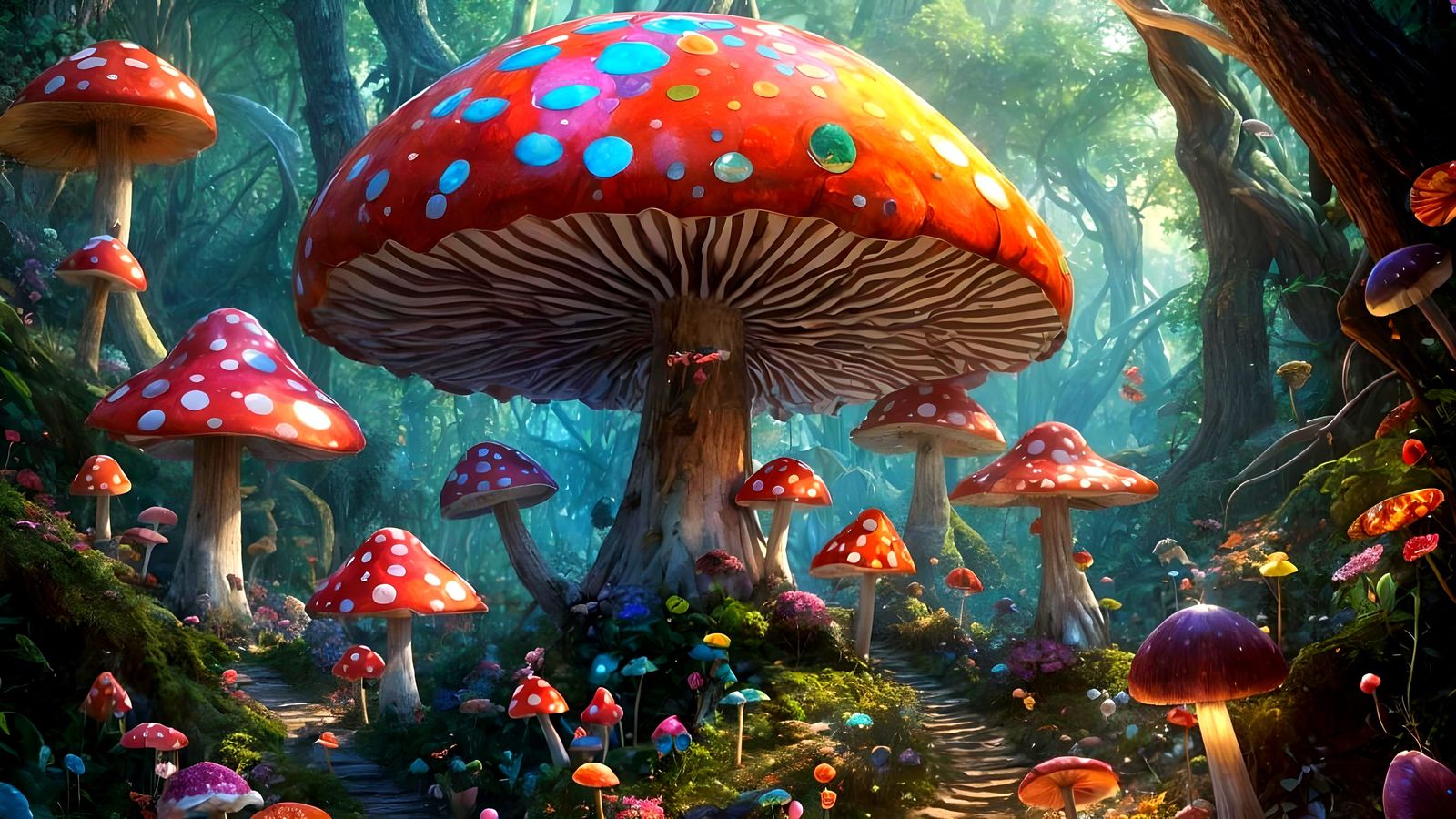 Angel Fairy in Hyperreal Candyland Mushroom Forest