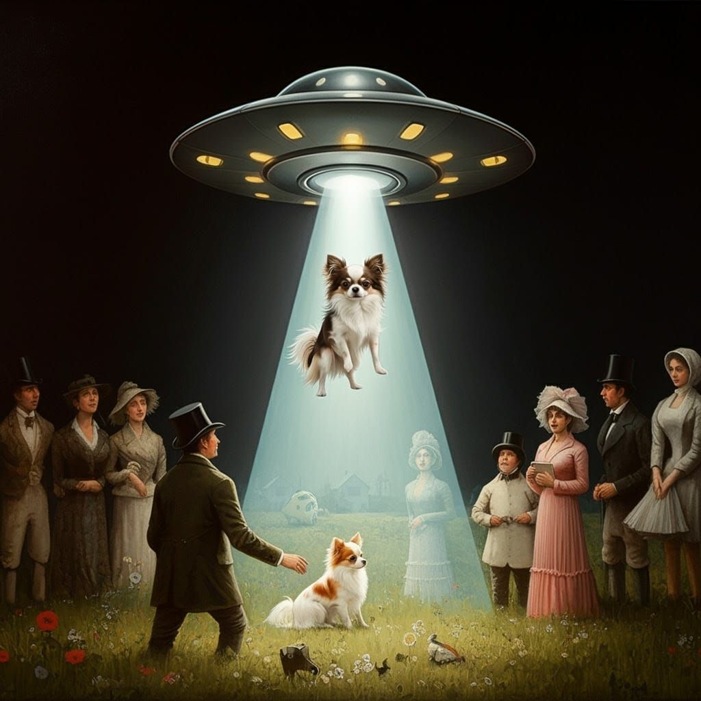 Alien Abduction in a Victorian Landscape, in the Style of Ba...