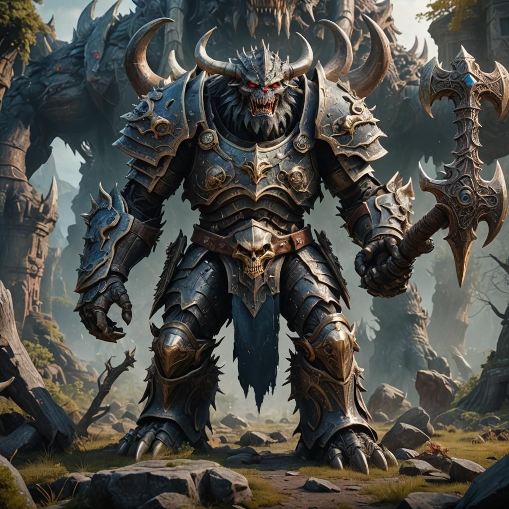 Armored Monster with Bone Axe: Fantasy Concept Art