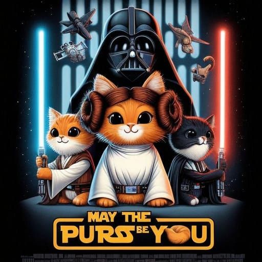 Furry Feline Heroes in Star Wars Parody Poster