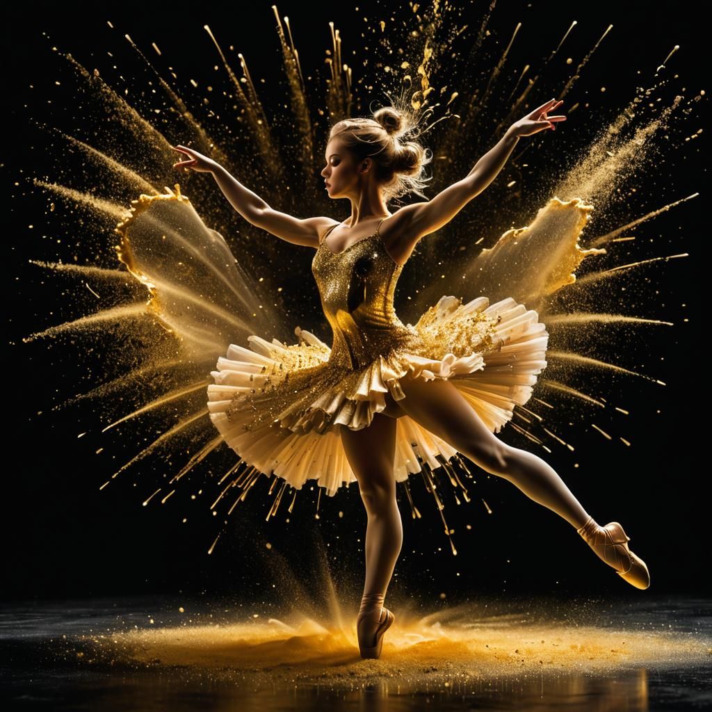 Golden Ballerina Formed from Powder Explosion