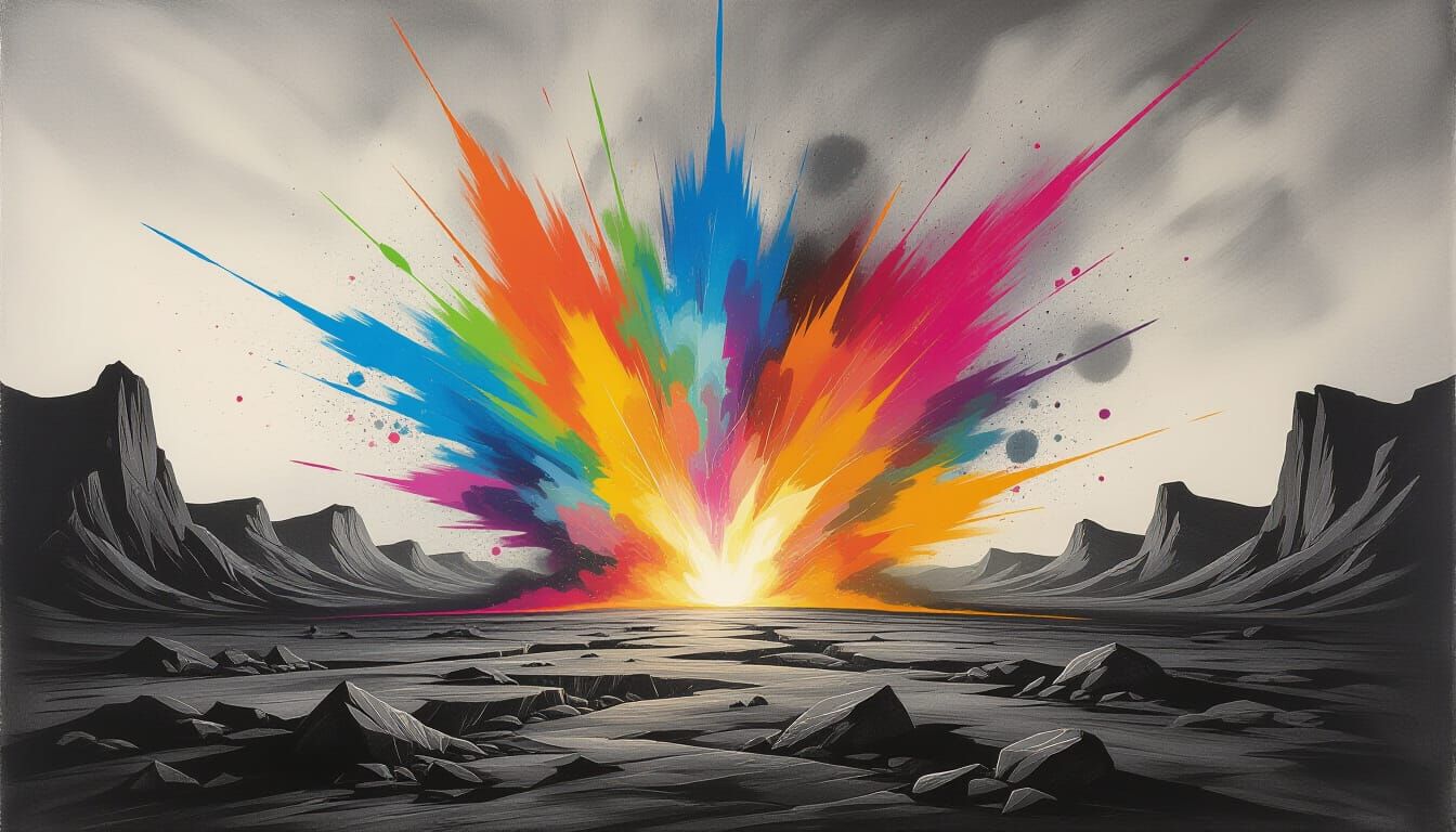 Vibrant Color Splash on Desolate Landscape