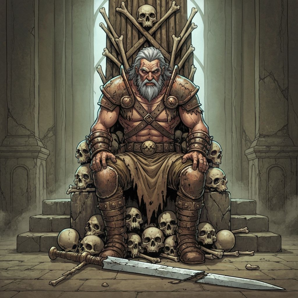 Weary Old Barbarian King on Skull Throne